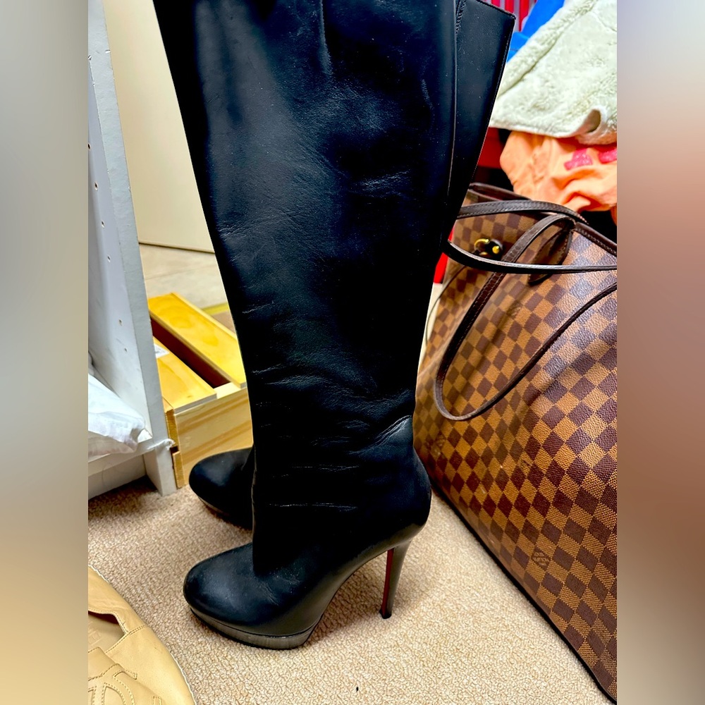 Christian Louboutin black leather knee boot